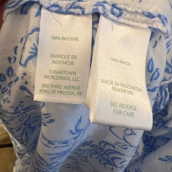 Lilly Pulitzer White and Blue Floral Long Sleeve Dress button up large - Picture 4 of 5